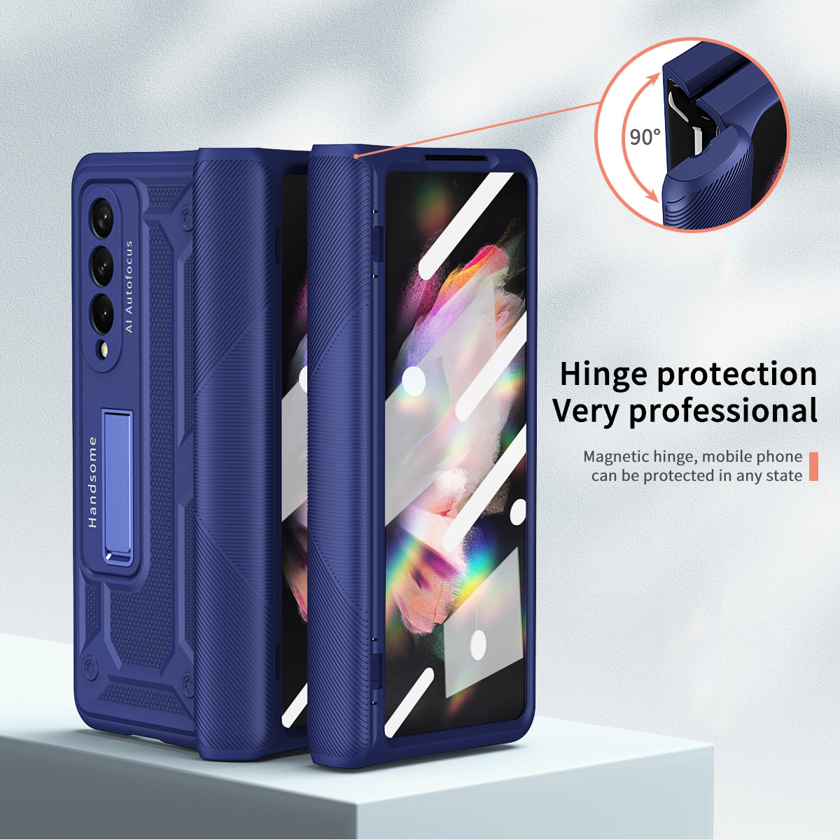 Étui de luxe avec charnière, béquille et support magnétique en métal pour Samsung Galaxy Z Fold3 5G