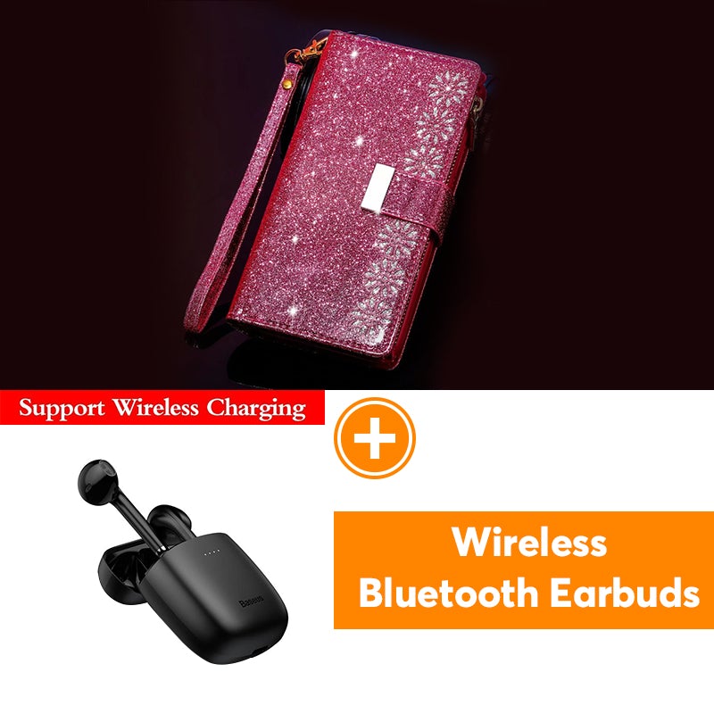 Étui à Rabat en Cuir Scintillant Fille Bling pour Samsung Note20/Note20 5G