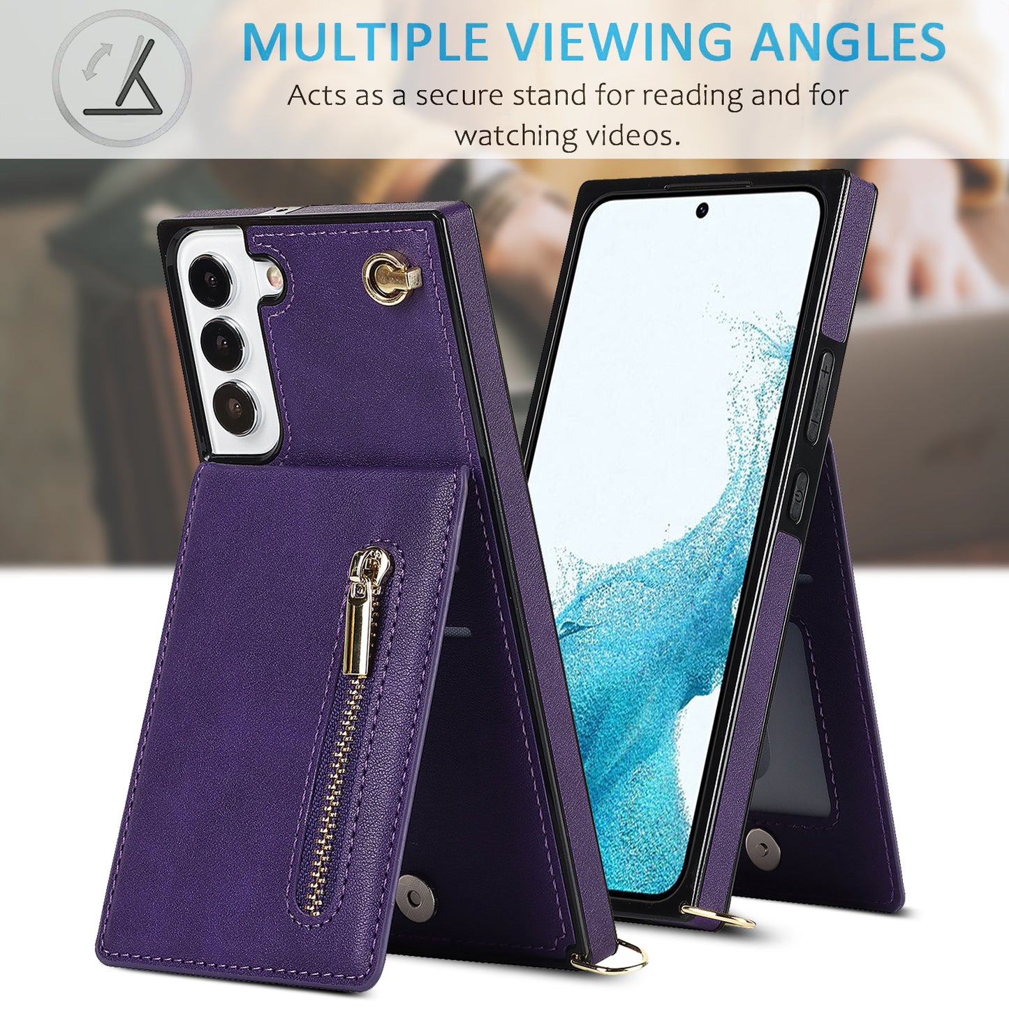 Nouvelle coque portefeuille à fermeture éclair avec bandoulière pour Samsung S21FE