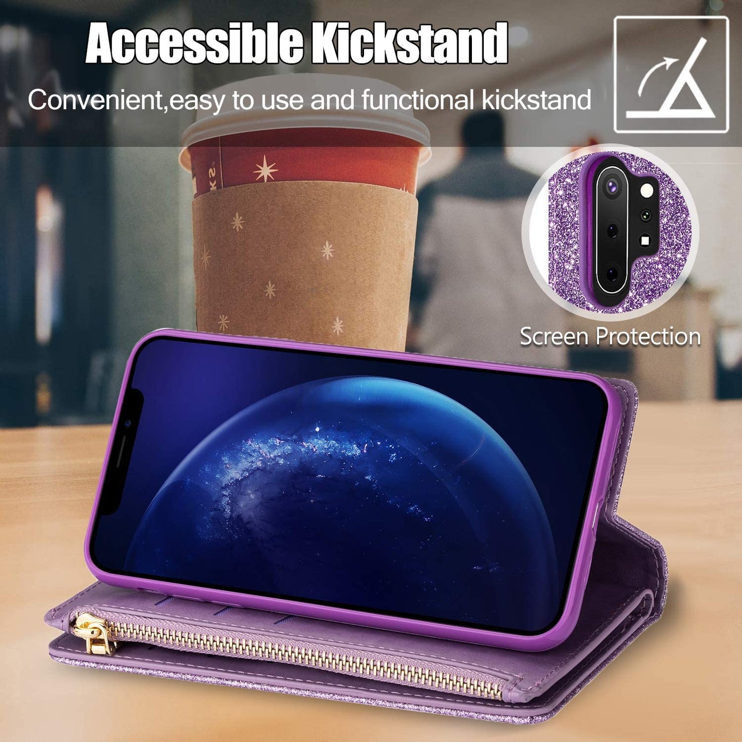 Étui à Rabat en Cuir Scintillant Fille Bling pour Samsung Note20/Note20 5G