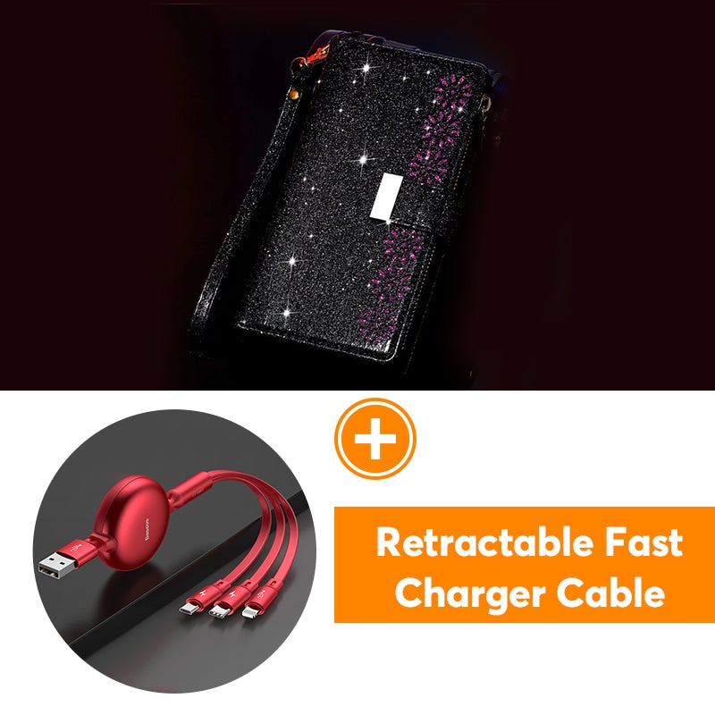 Étui à Rabat en Cuir Scintillant Fille Bling pour Samsung Note20/Note20 5G