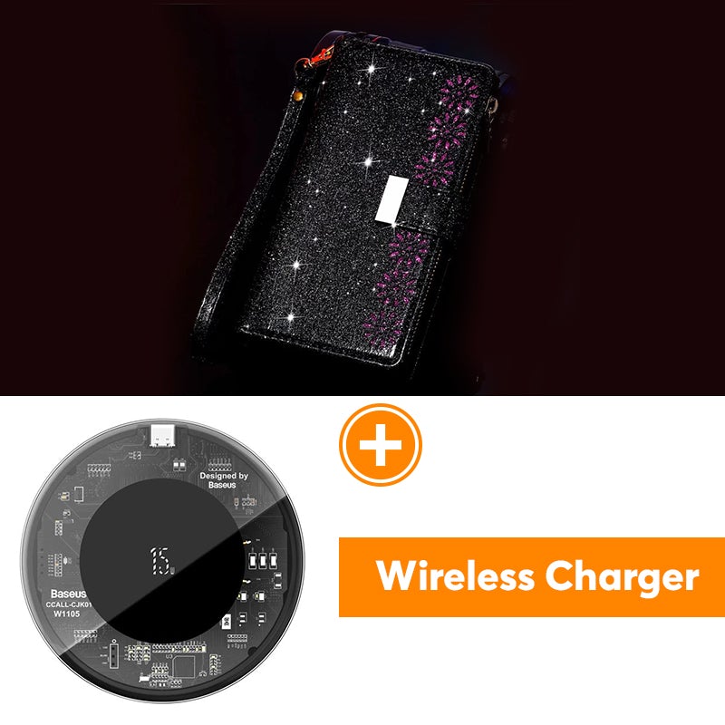 Étui à Rabat en Cuir Scintillant Fille Bling pour Samsung Note20/Note20 5G