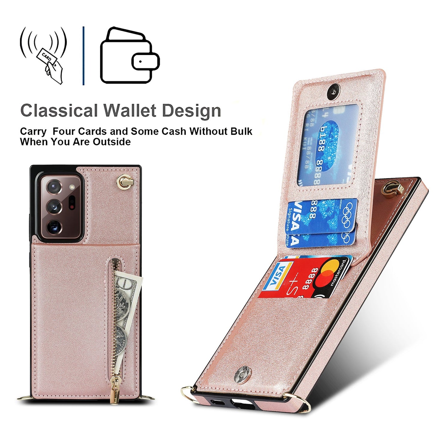 Nouvel étui portefeuille croisé avec fermeture éclair pour téléphone Samsung Note20 Ultra