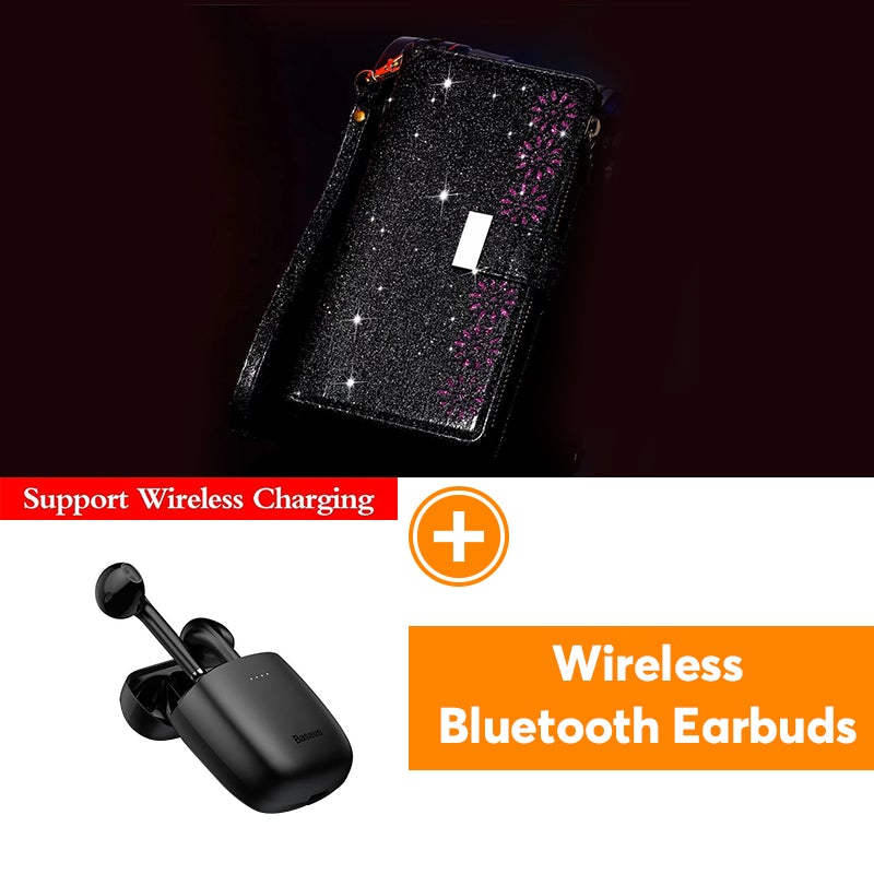 Étui à Rabat en Cuir Scintillant Fille Bling pour Samsung Note20/Note20 5G