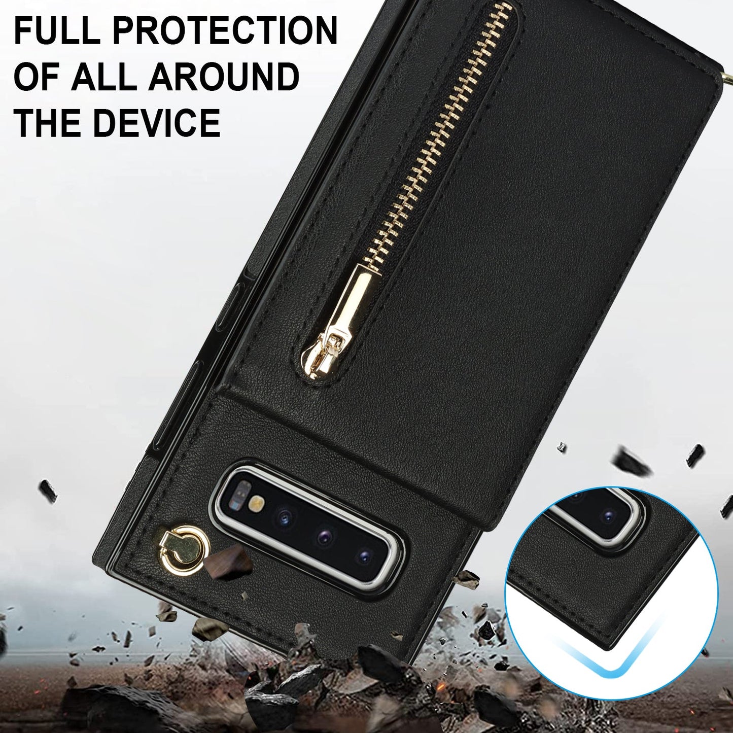 Nouvel étui portefeuille croisé zippé pour téléphone Samsung S10 Plus