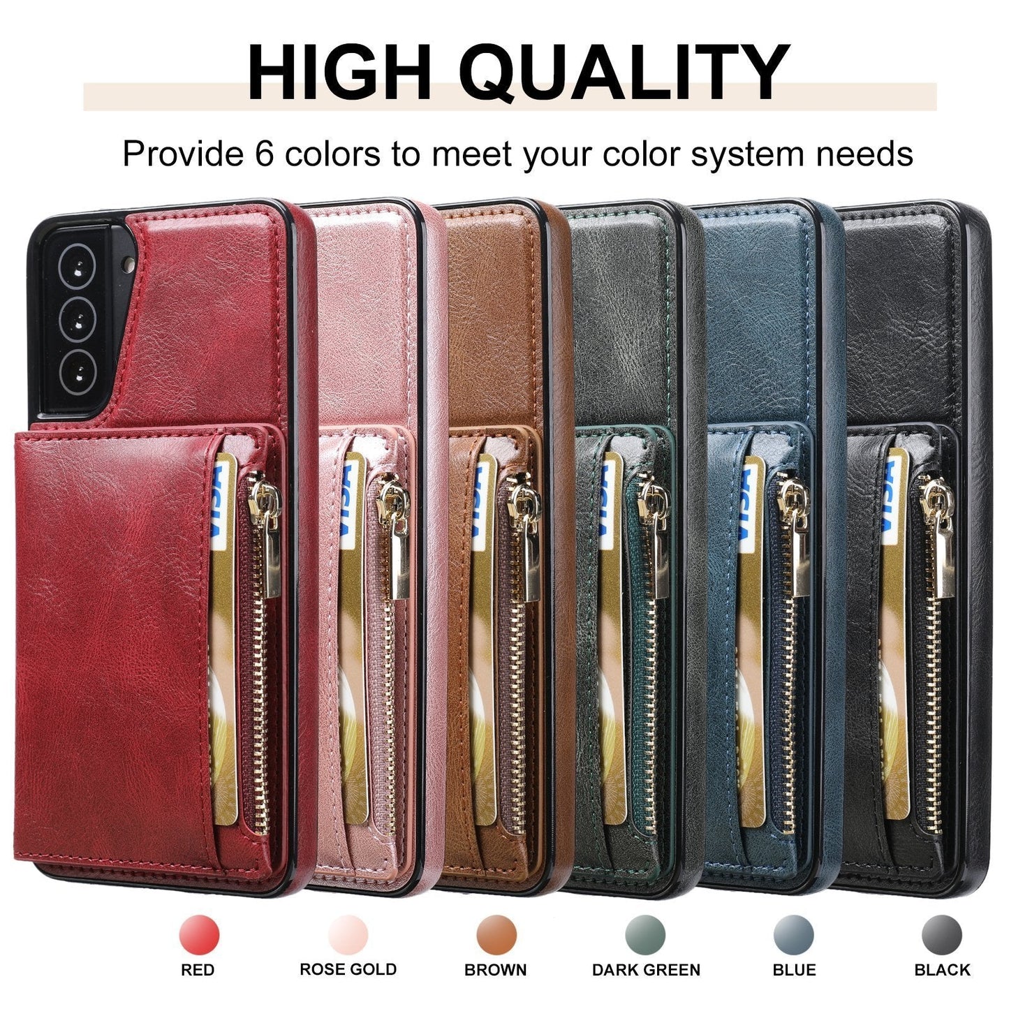 Nouvelle mise à niveau étui portefeuille multifonctionnel à fermeture éclair pour Samsung S21 Plus 5G