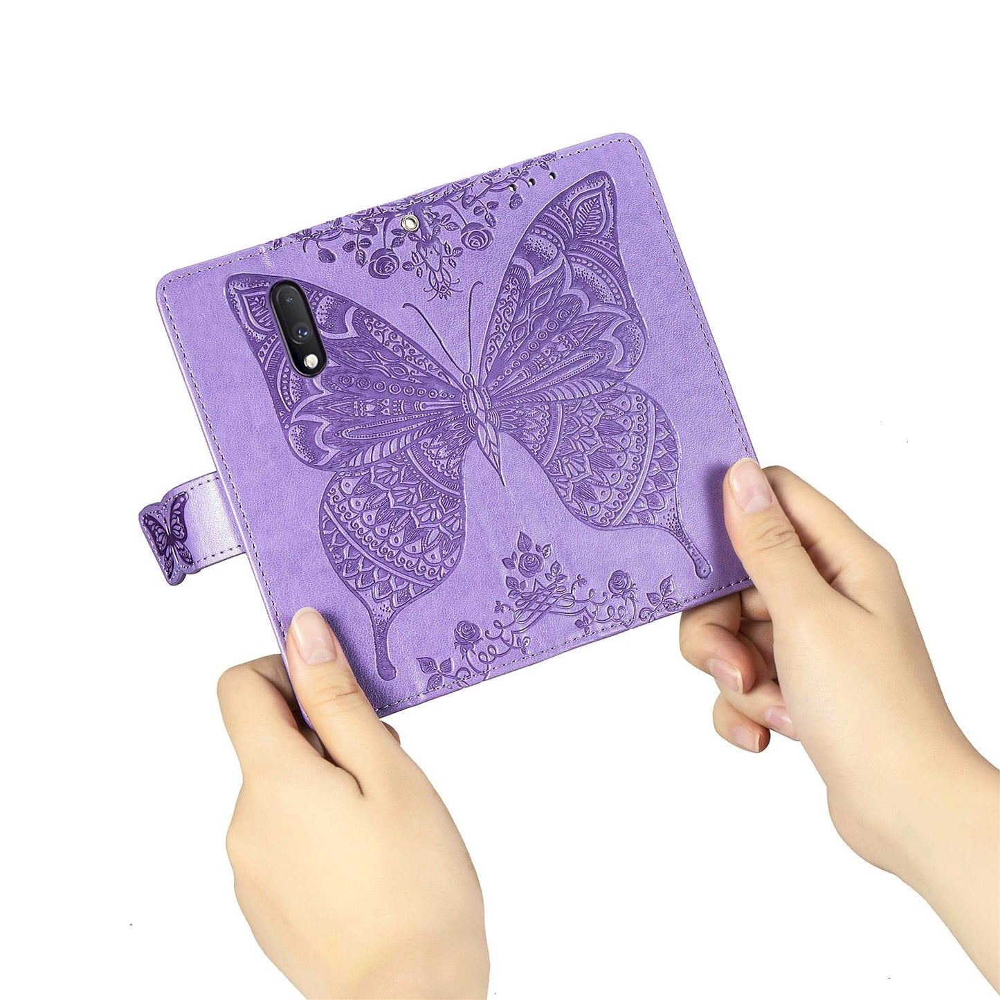 Étui portefeuille de luxe en cuir gaufré papillon pour la série One Plus