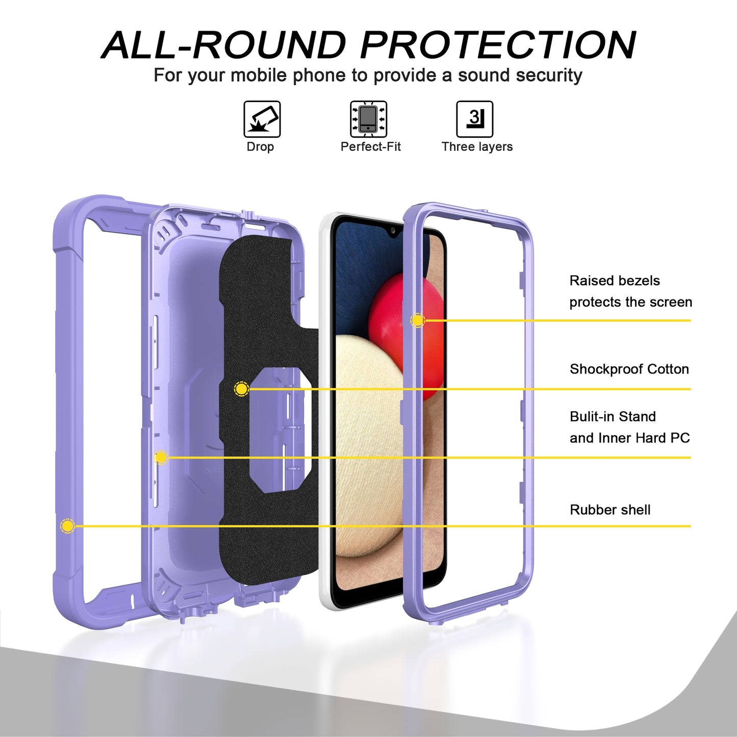 Étui antichoc avec support en métal pour Samsung A02S (EU)