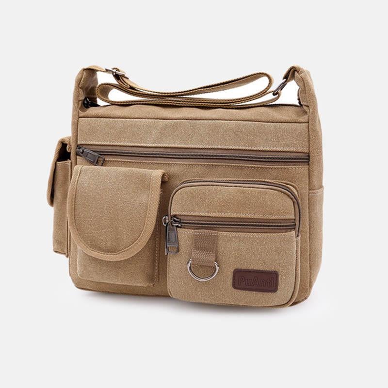 Sac bandoulière rétro universel multi-poches en toile de grande taille
