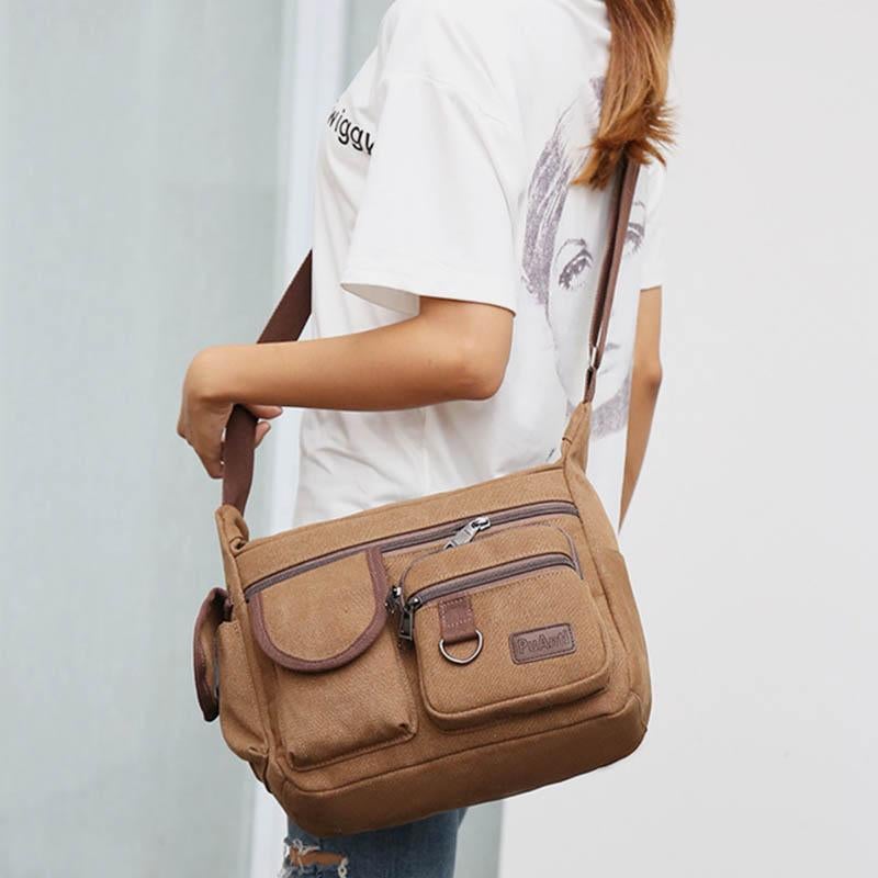 Sac bandoulière rétro universel multi-poches en toile de grande taille