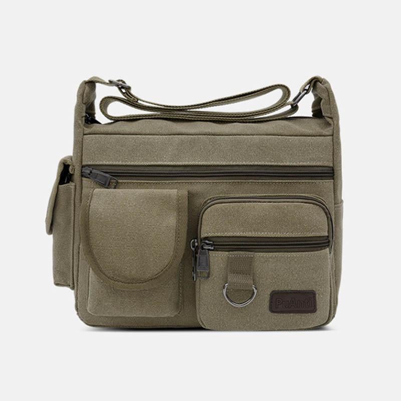 Sac bandoulière rétro universel multi-poches en toile de grande taille