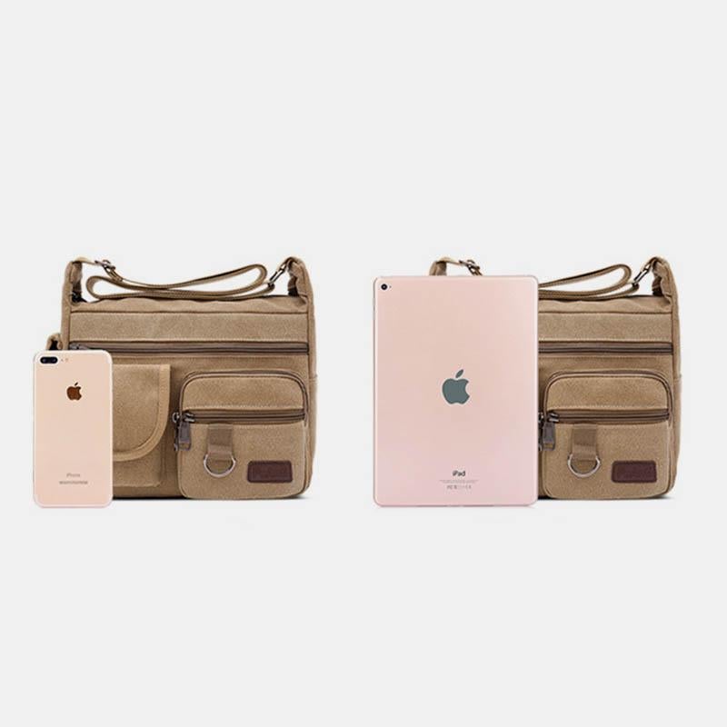 Sac bandoulière rétro universel multi-poches en toile de grande taille