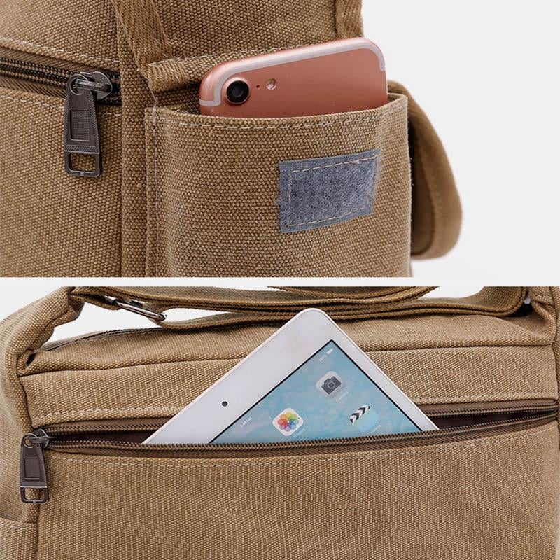 Sac bandoulière rétro universel multi-poches en toile de grande taille
