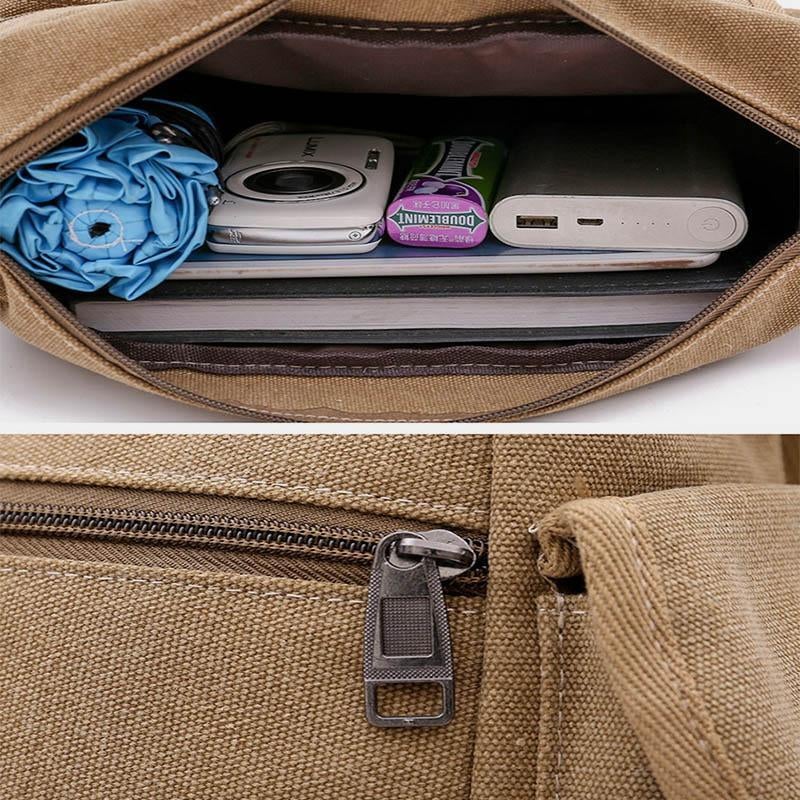 Sac bandoulière rétro universel multi-poches en toile de grande taille