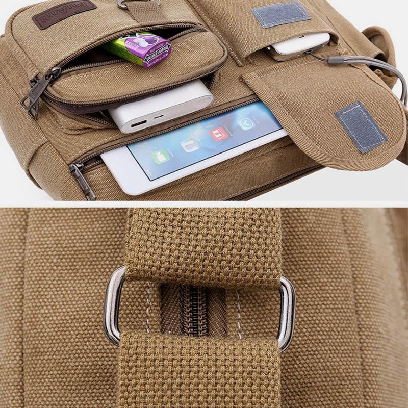Sac bandoulière rétro universel multi-poches en toile de grande taille