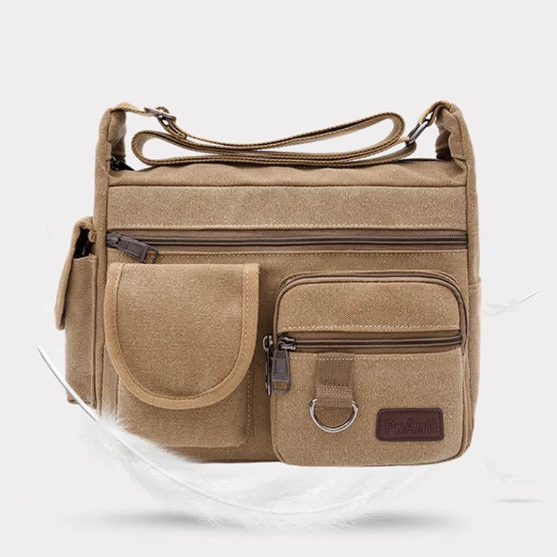 Sac bandoulière rétro universel multi-poches en toile de grande taille