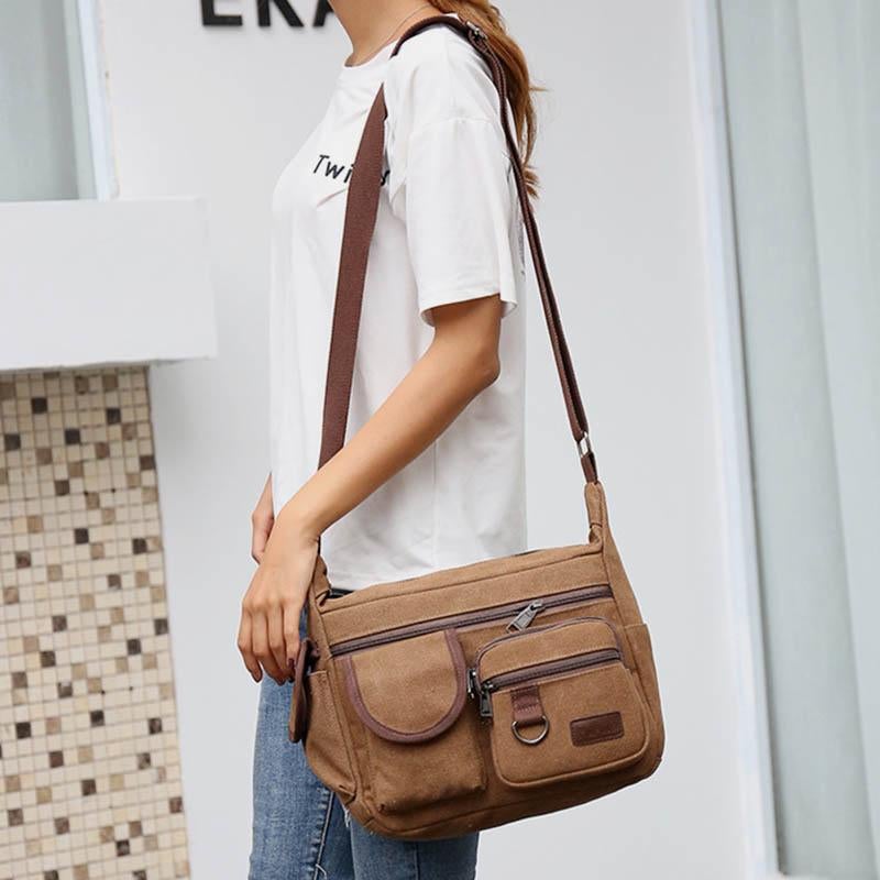 Sac bandoulière rétro universel multi-poches en toile de grande taille