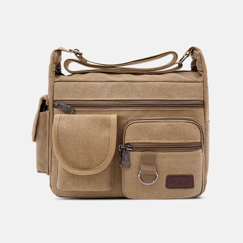 Sac bandoulière rétro universel multi-poches en toile de grande taille