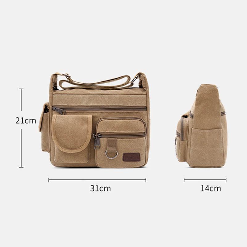 Sac bandoulière rétro universel multi-poches en toile de grande taille