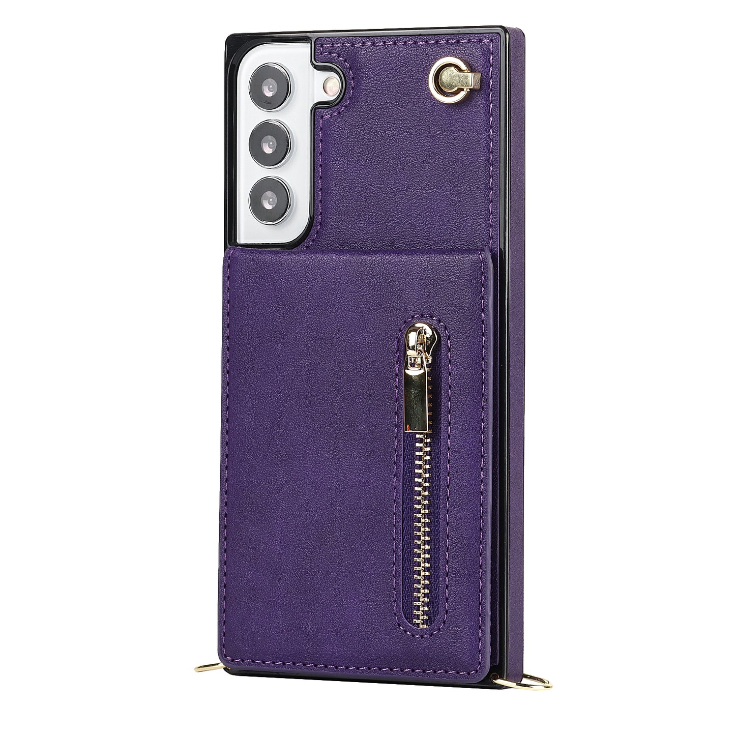 Nouvelle coque portefeuille à fermeture éclair avec bandoulière pour Samsung S21FE
