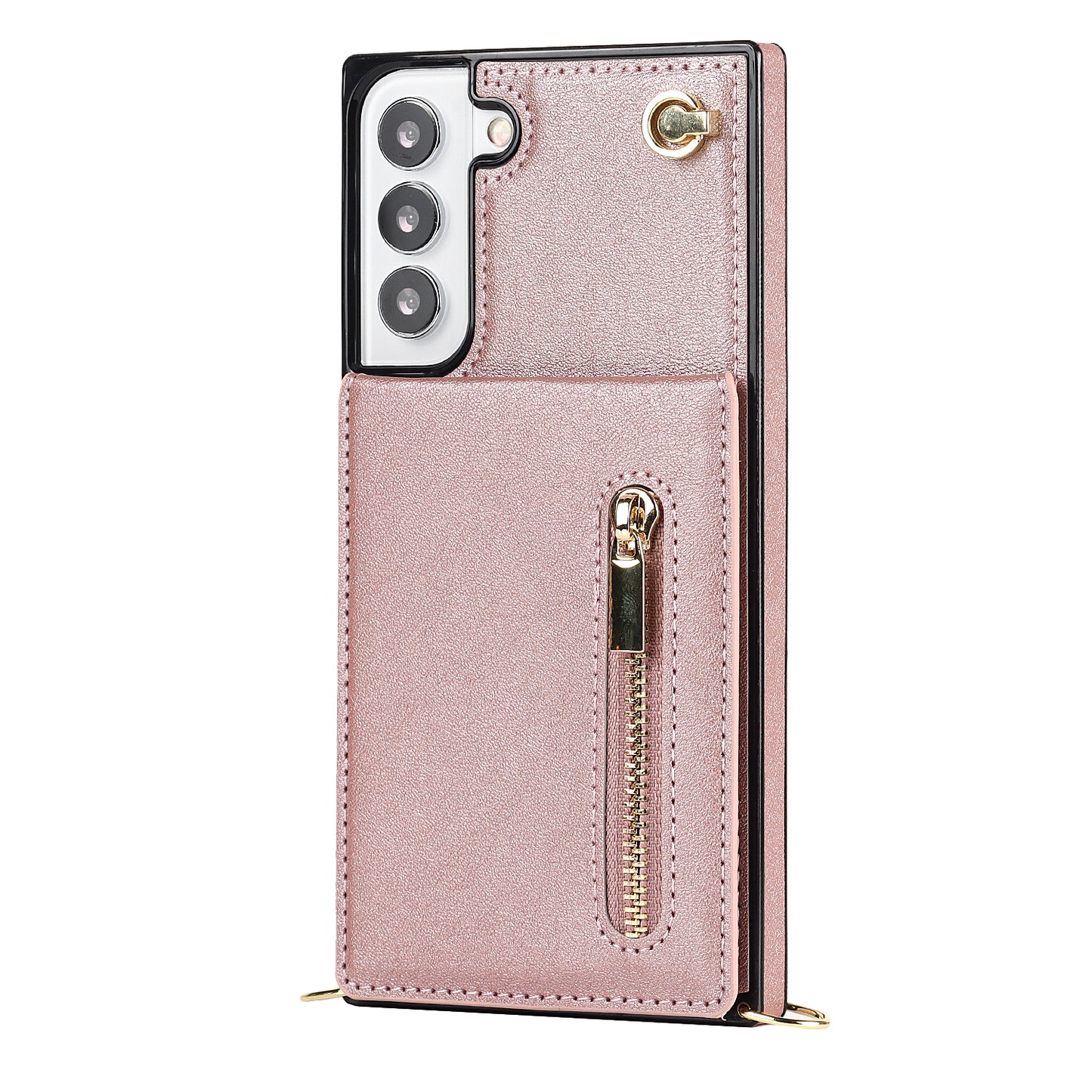 Nouvelle coque portefeuille à fermeture éclair avec bandoulière pour Samsung S21FE