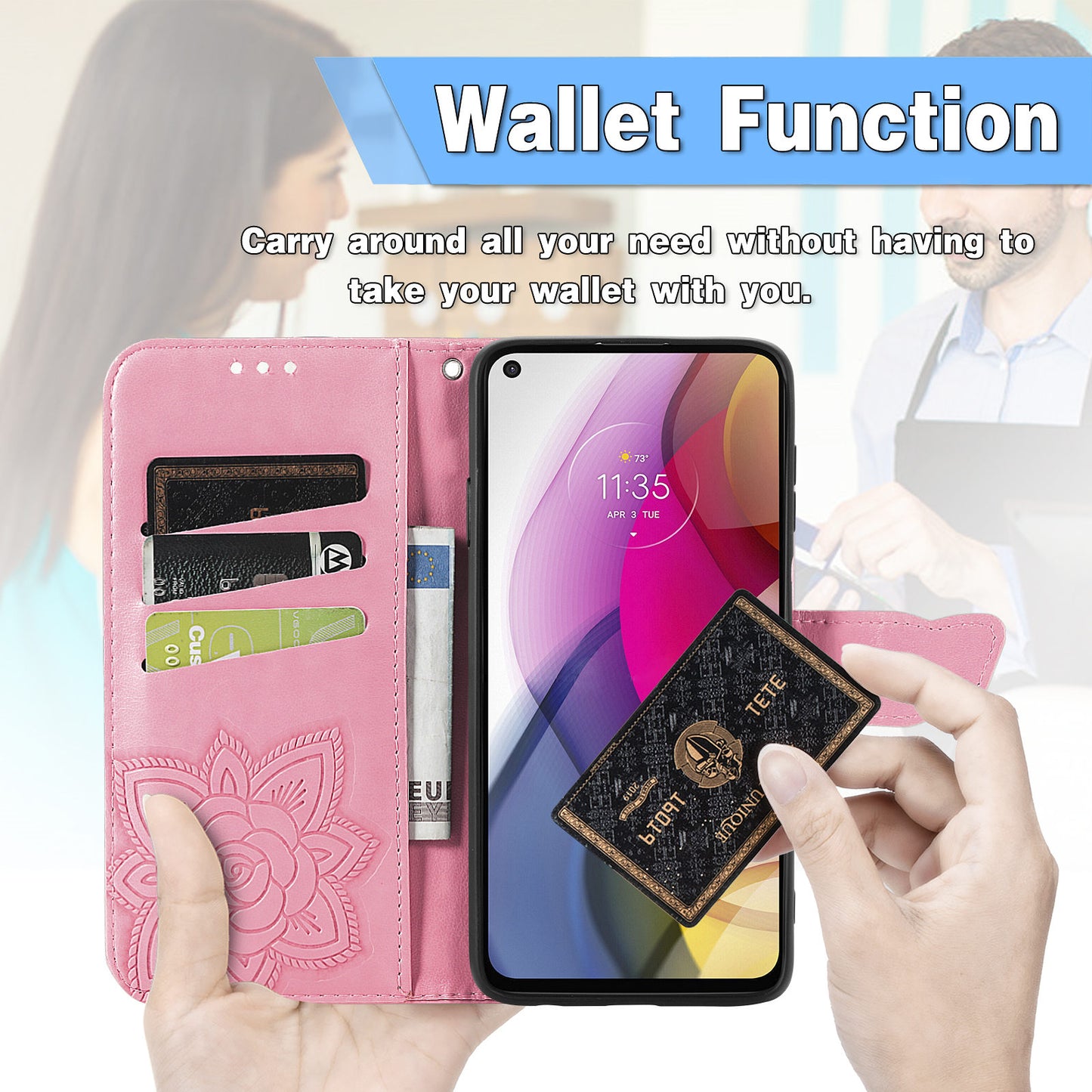 Étui portefeuille en cuir gaufré de luxe avec papillon pour MOTO G Stylus 2021