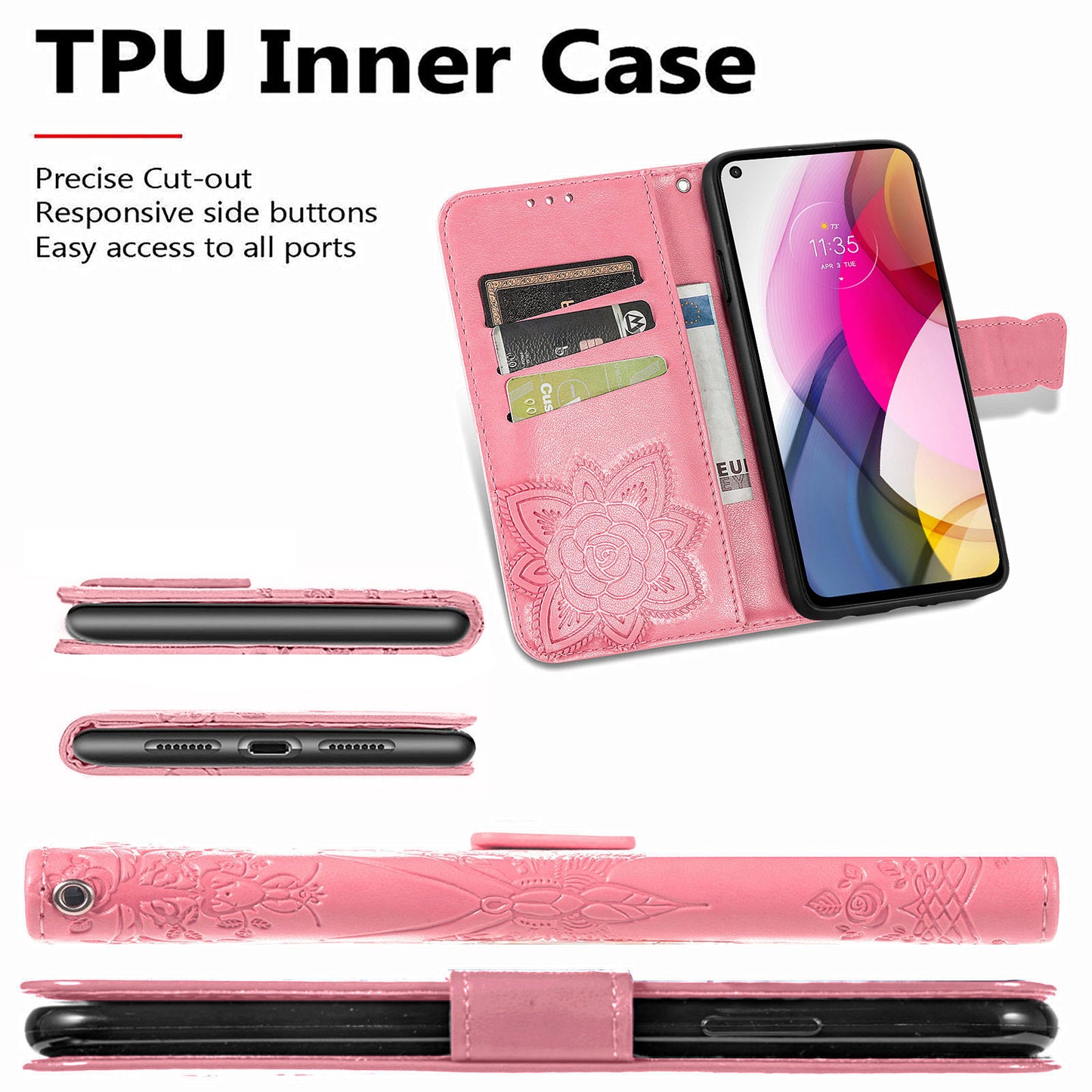 Étui portefeuille en cuir gaufré de luxe avec papillon pour MOTO G Stylus 2021