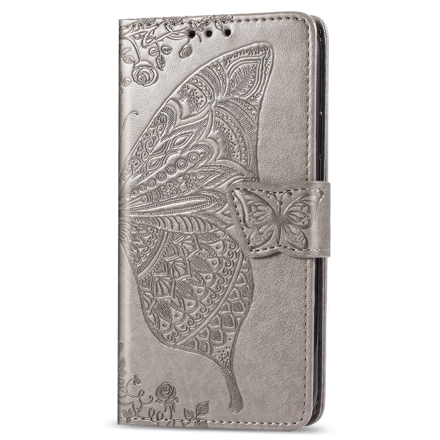 Étui portefeuille en cuir gaufré de luxe avec motif papillon pour Google Pixel