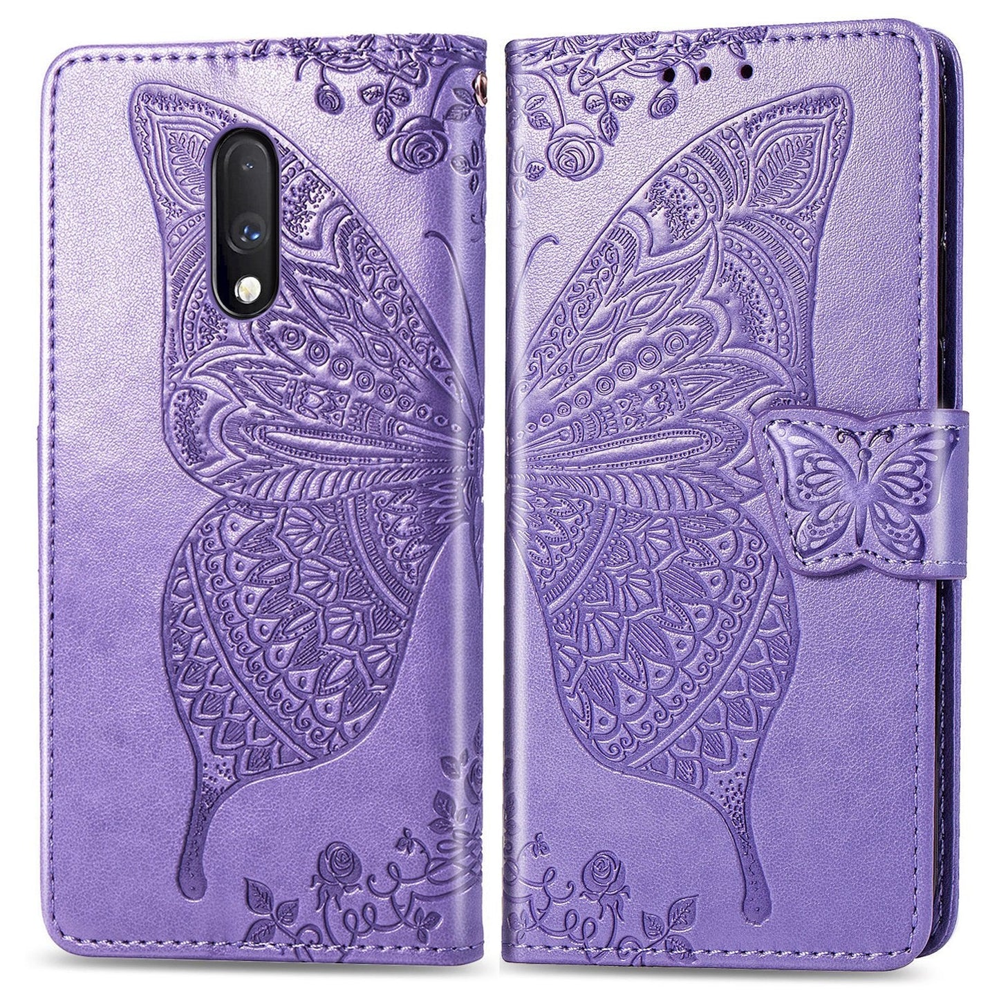Étui portefeuille de luxe en cuir gaufré papillon pour la série One Plus