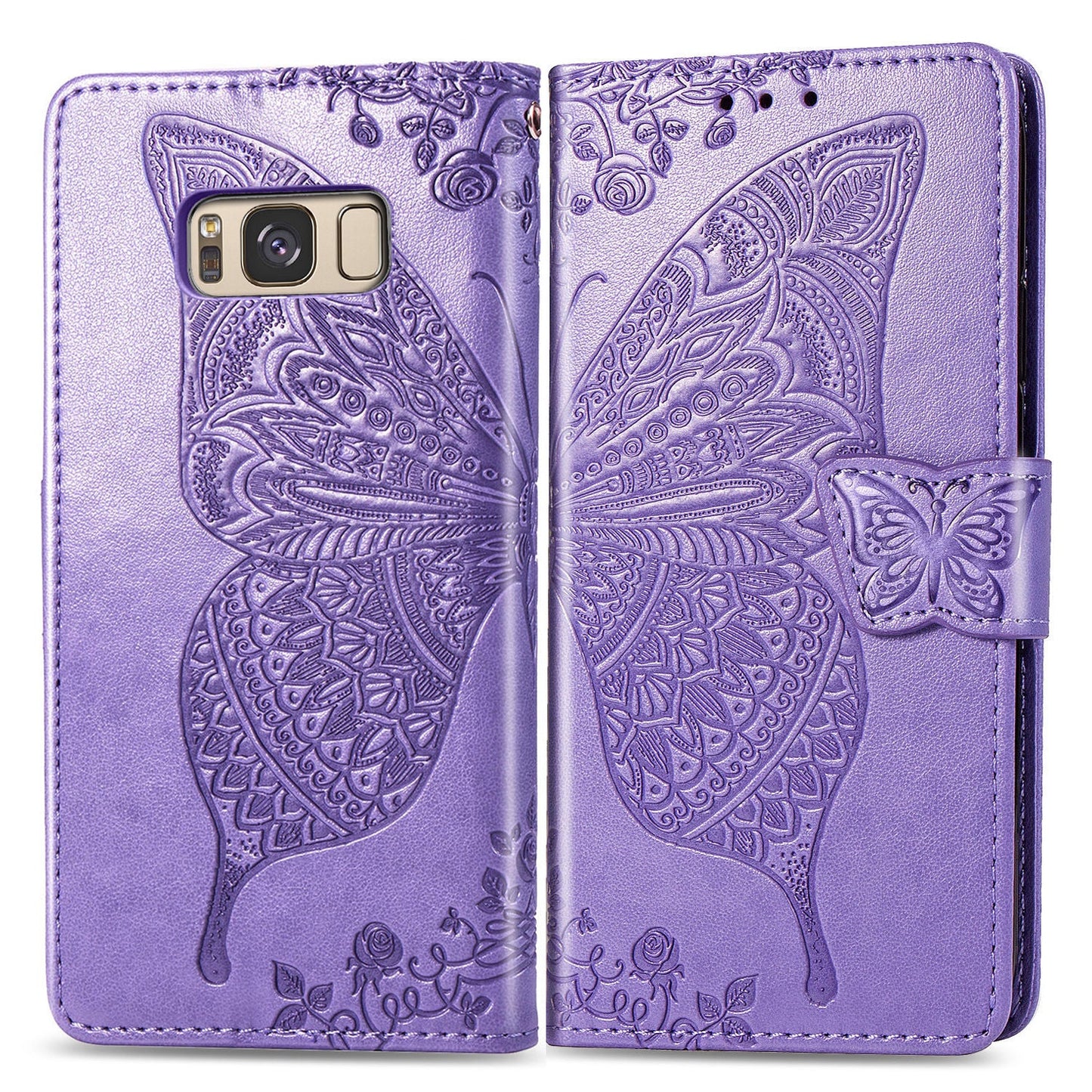 Étui portefeuille de luxe en cuir gaufré papillon pour Samsung Galaxy S8 Plus