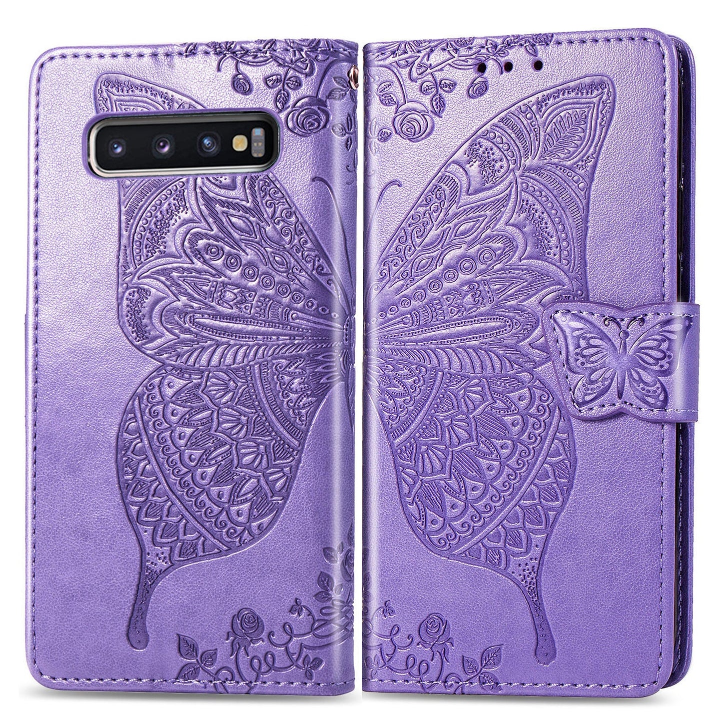 Étui portefeuille en cuir gaufré de luxe avec papillon pour Samsung Galaxy S10