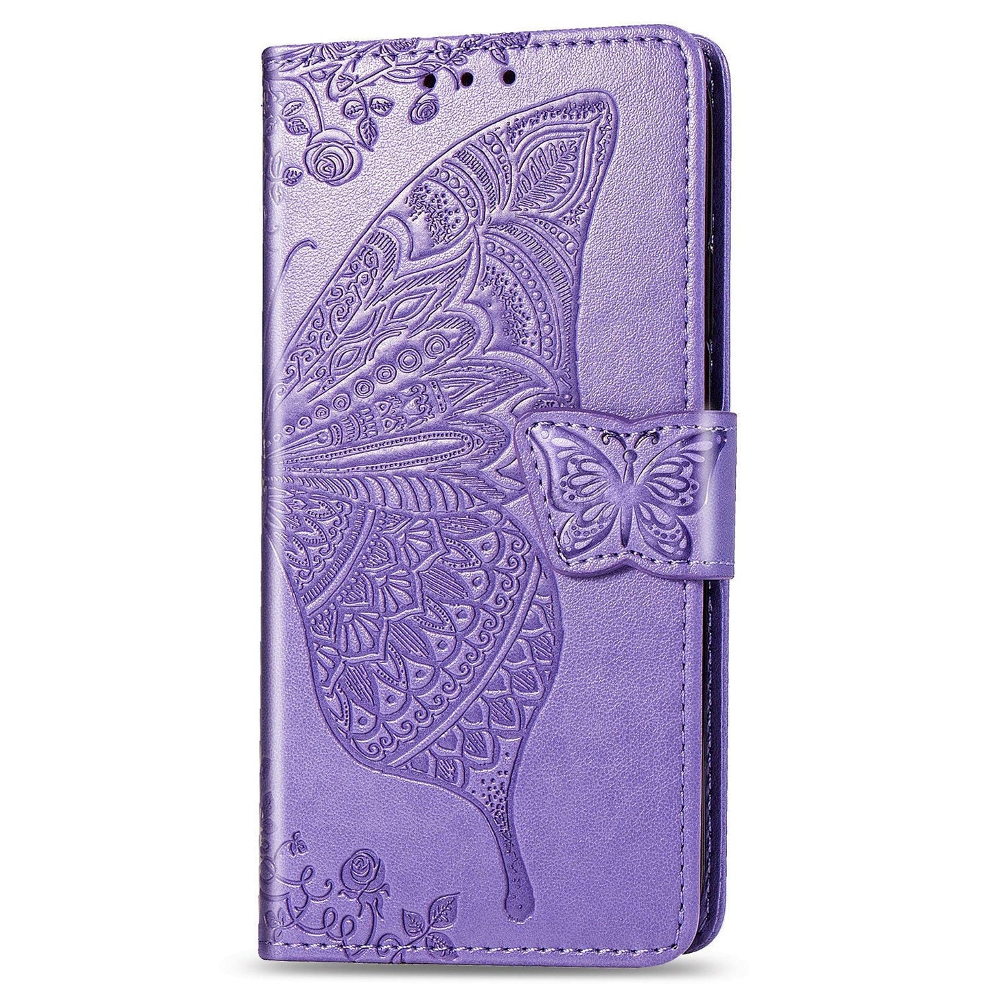 Étui portefeuille en cuir gaufré de luxe avec papillons pour LG K61