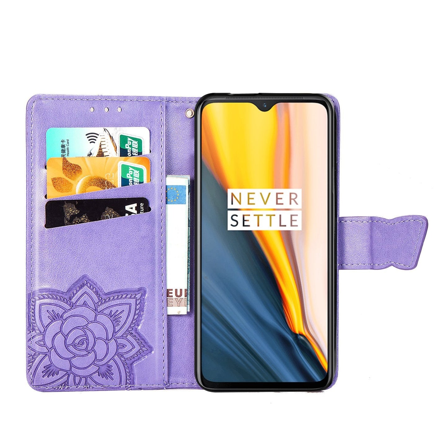 Étui portefeuille de luxe en cuir gaufré papillon pour la série One Plus