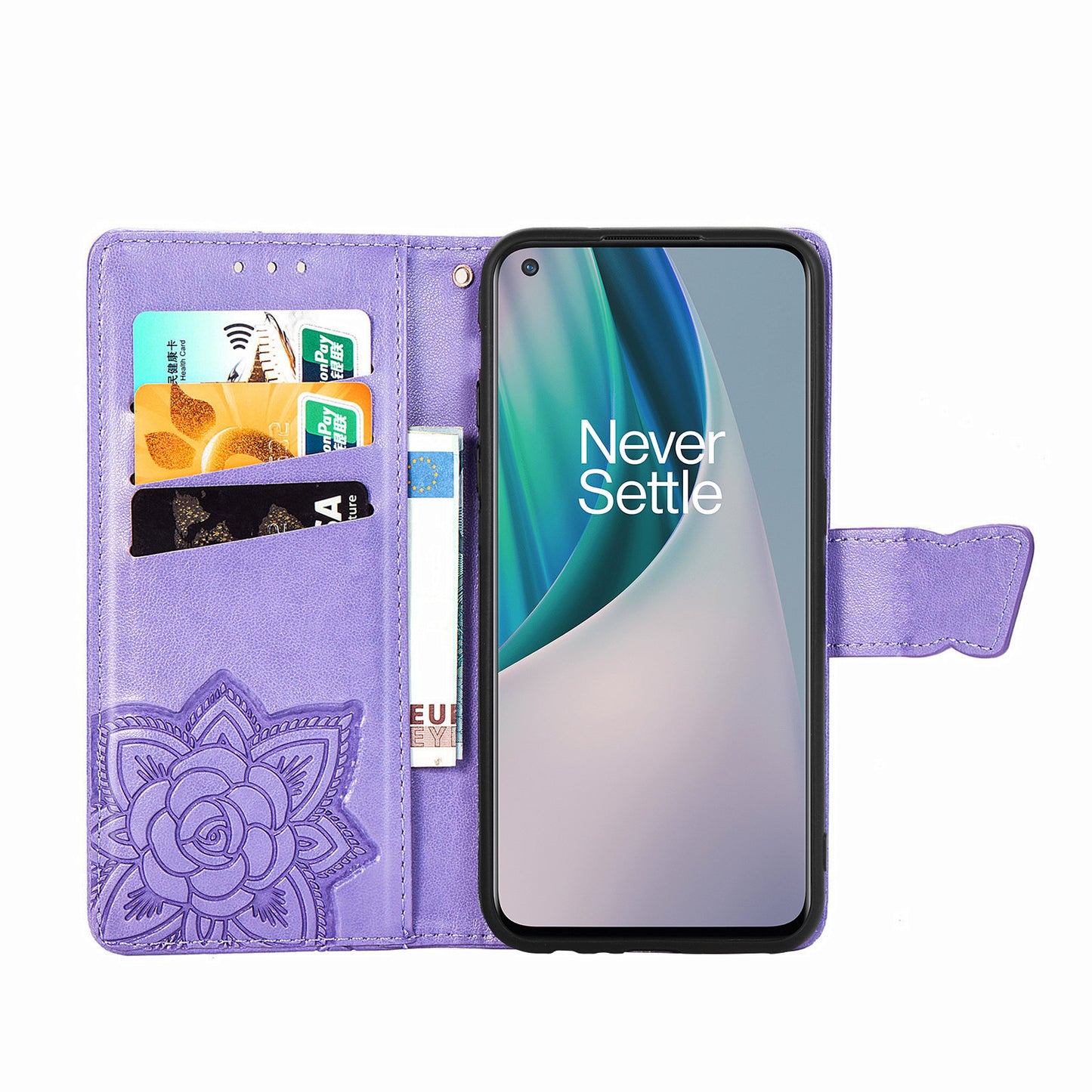 Étui portefeuille en cuir gaufré de luxe papillon pour OnePlus Nord N10 5G