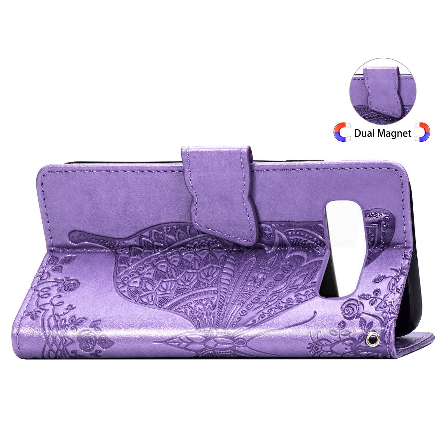 Étui portefeuille en cuir gaufré de luxe avec papillon pour Samsung Galaxy S10