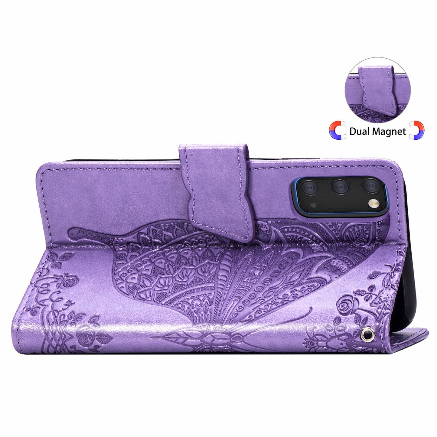 Étui portefeuille en cuir gaufré de luxe avec papillon pour Samsung Galaxy S20