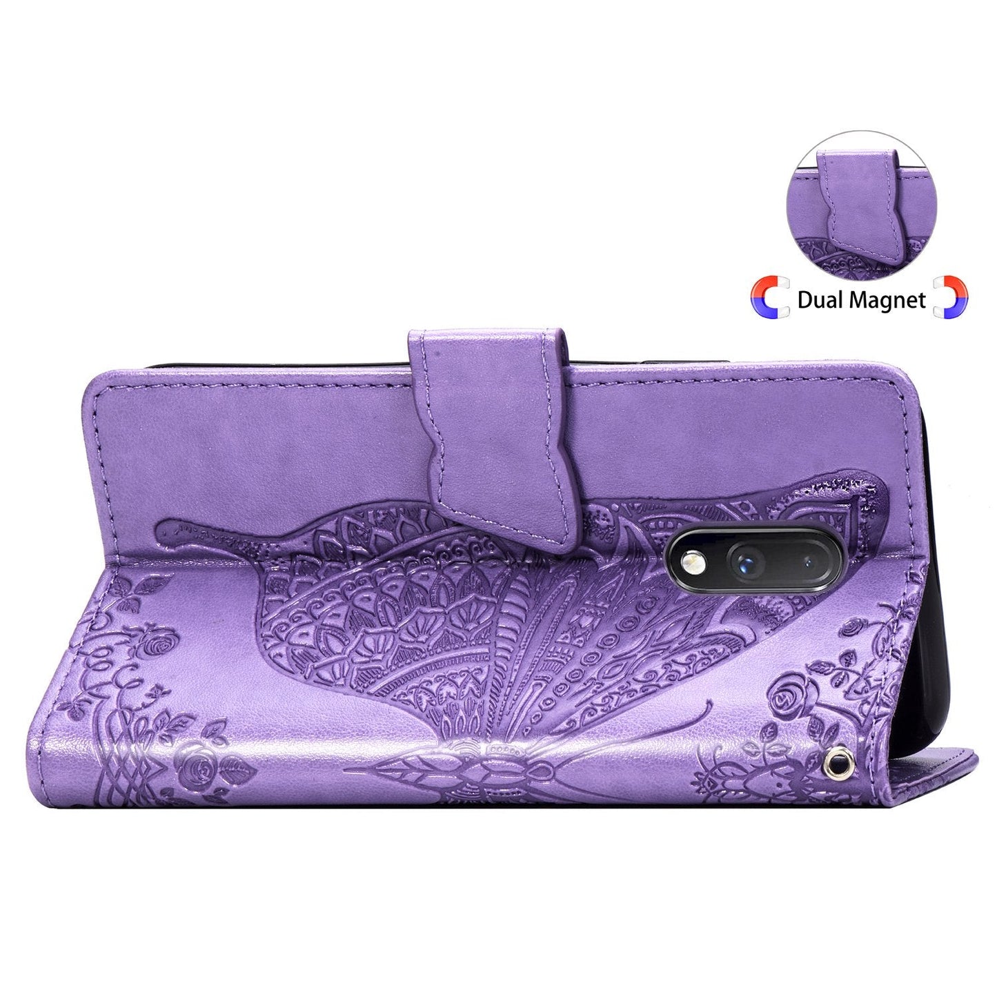 Étui portefeuille de luxe en cuir gaufré papillon pour la série One Plus
