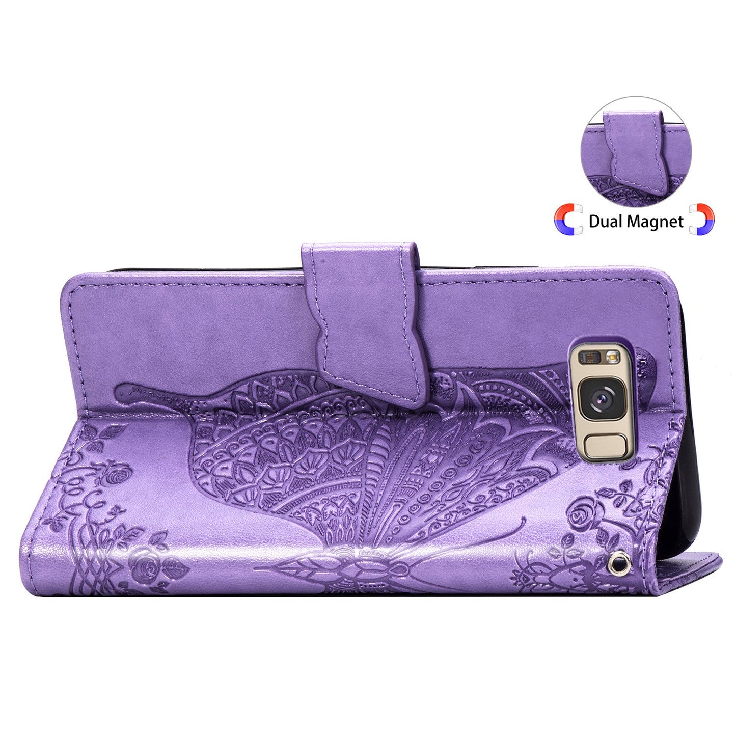Étui portefeuille de luxe en cuir gaufré papillon pour Samsung Galaxy S8 Plus