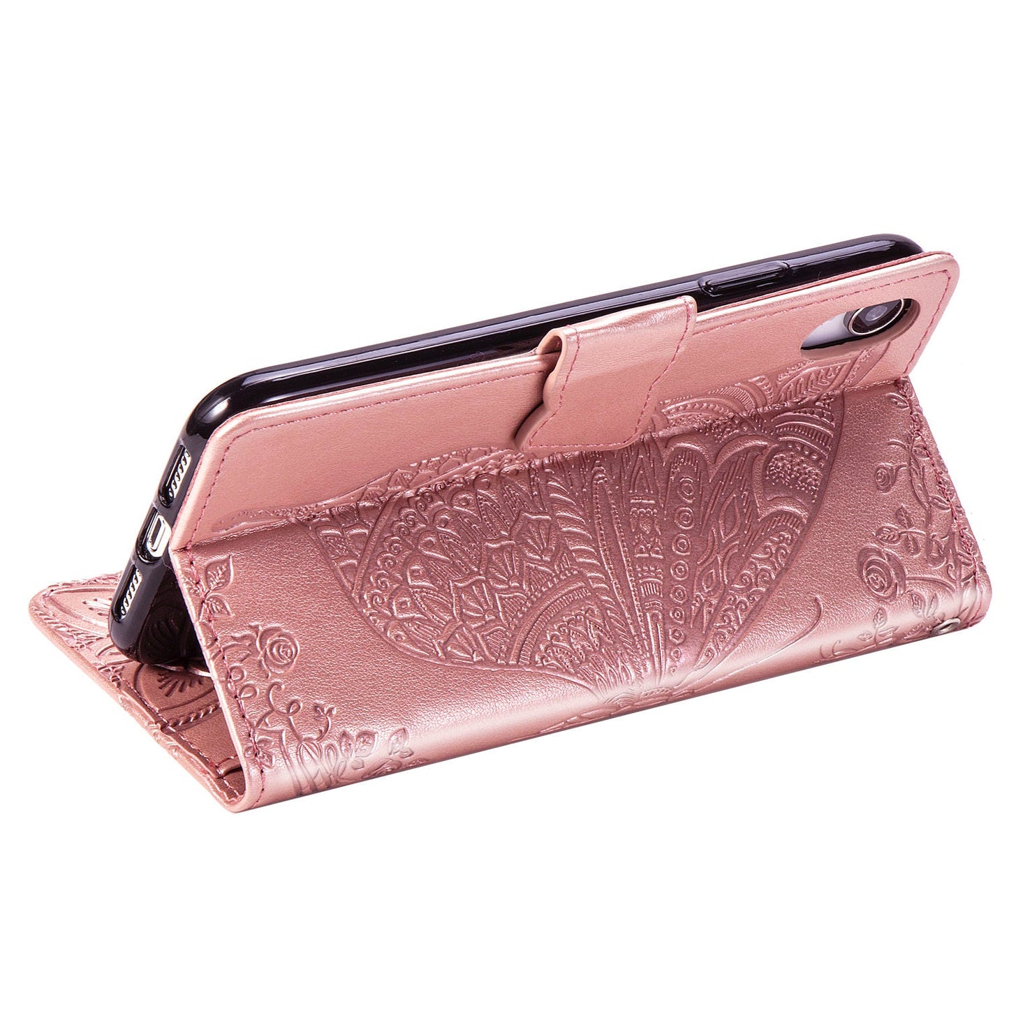 Nouvel étui portefeuille en cuir gaufré de luxe papillon pour IPHONE XR