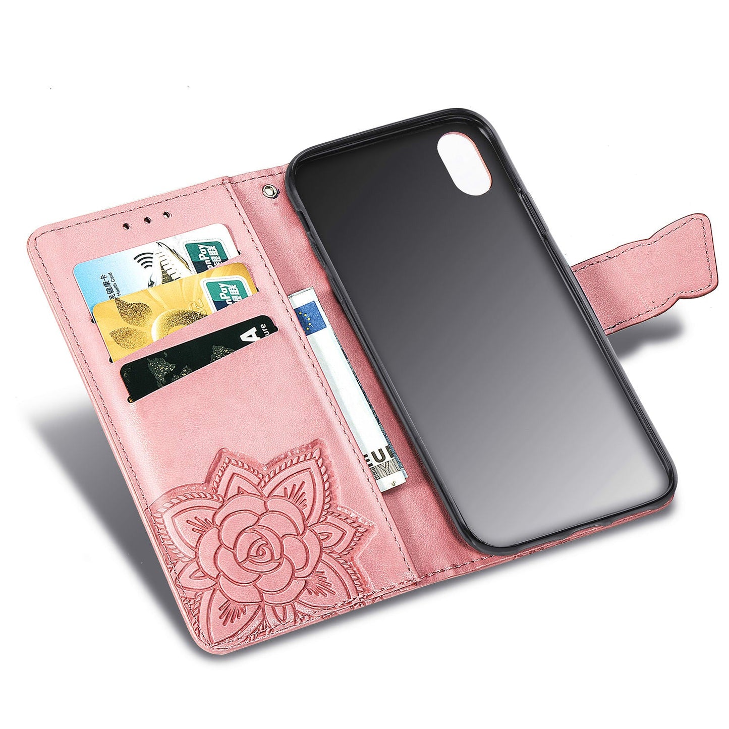 Nouvel étui portefeuille en cuir gaufré de luxe papillon pour IPHONE XR