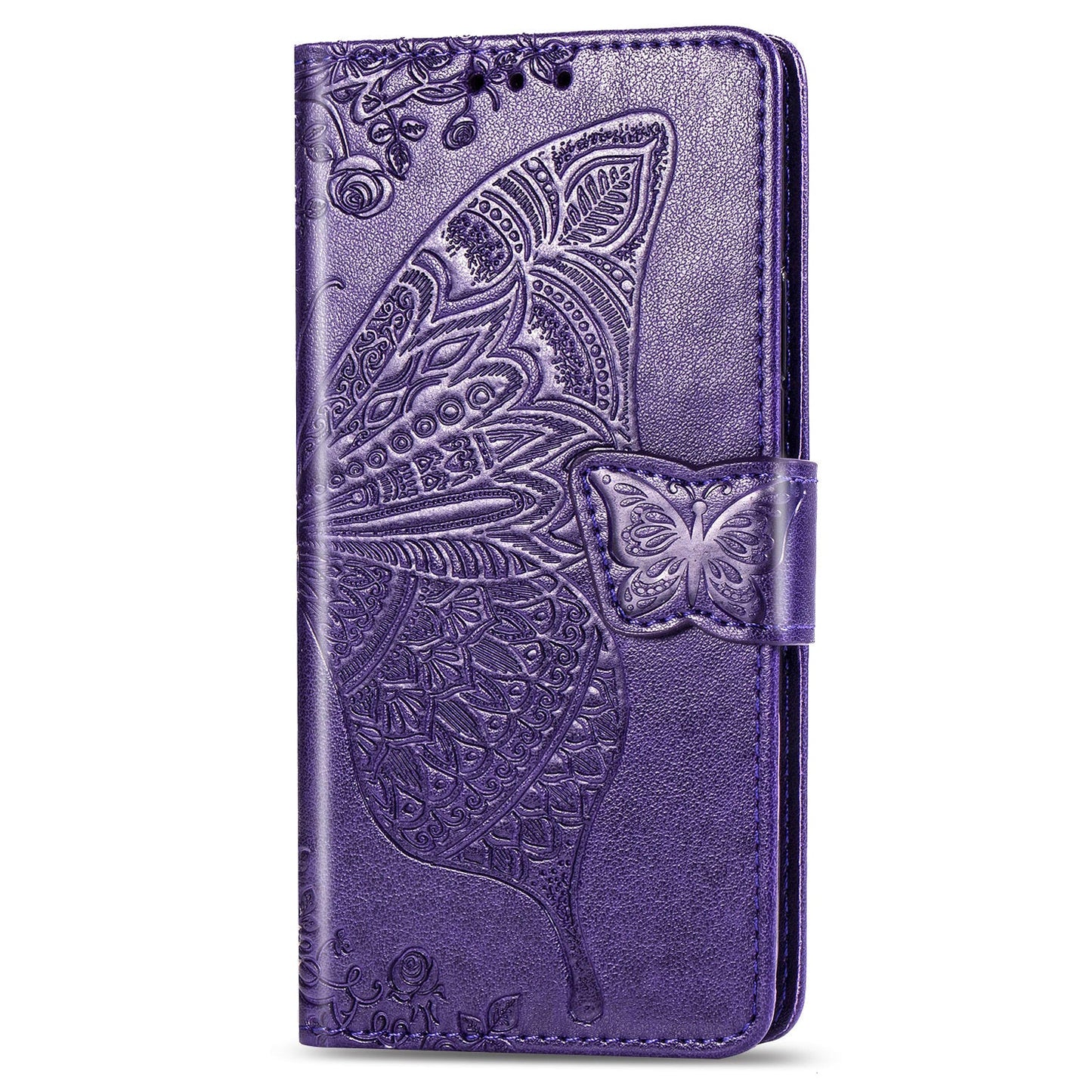Étui portefeuille en cuir gaufré de luxe avec papillon pour MOTO E6