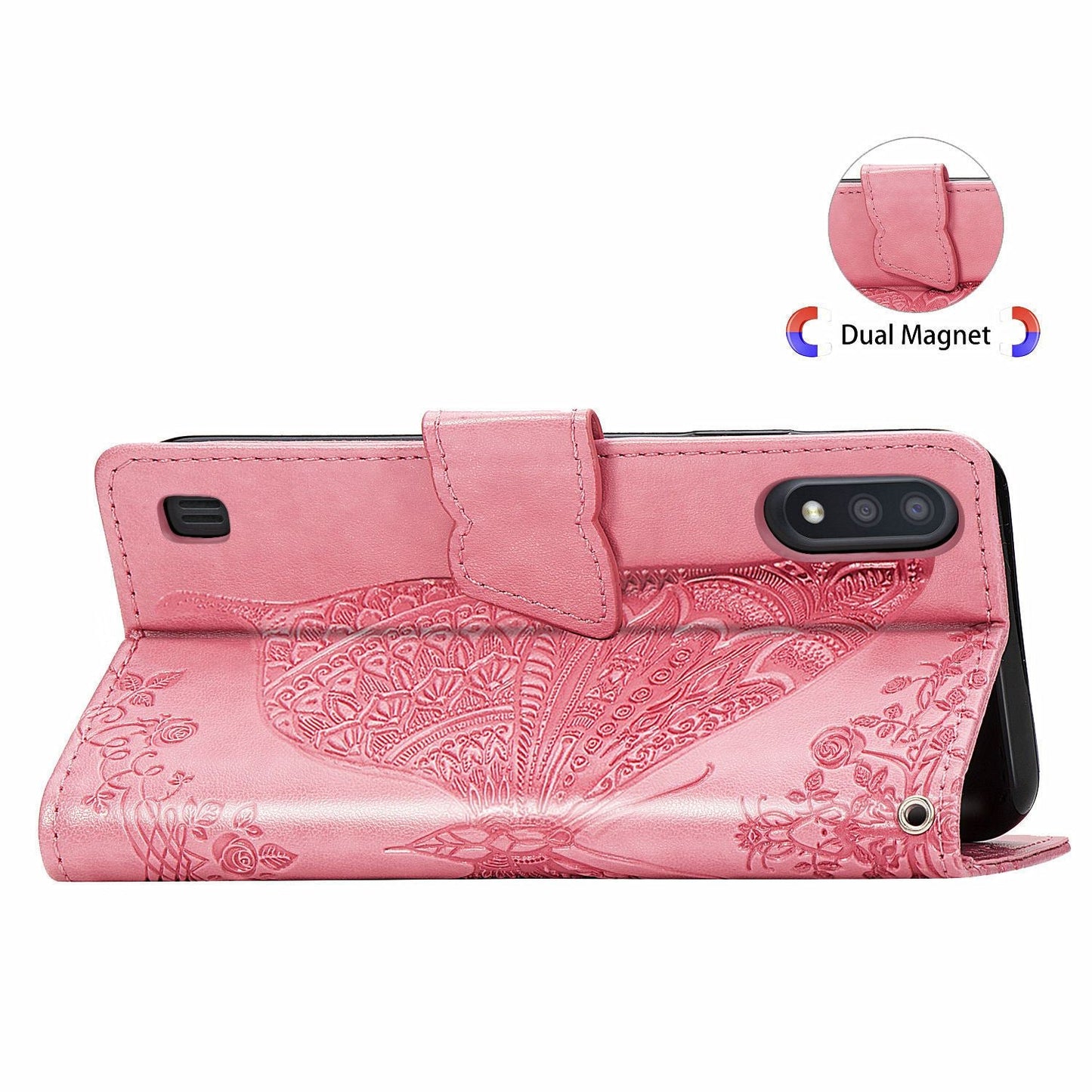 Luxury Embossed Butterfly Leather Wallet Flip Case For Samsung A01 (EU)