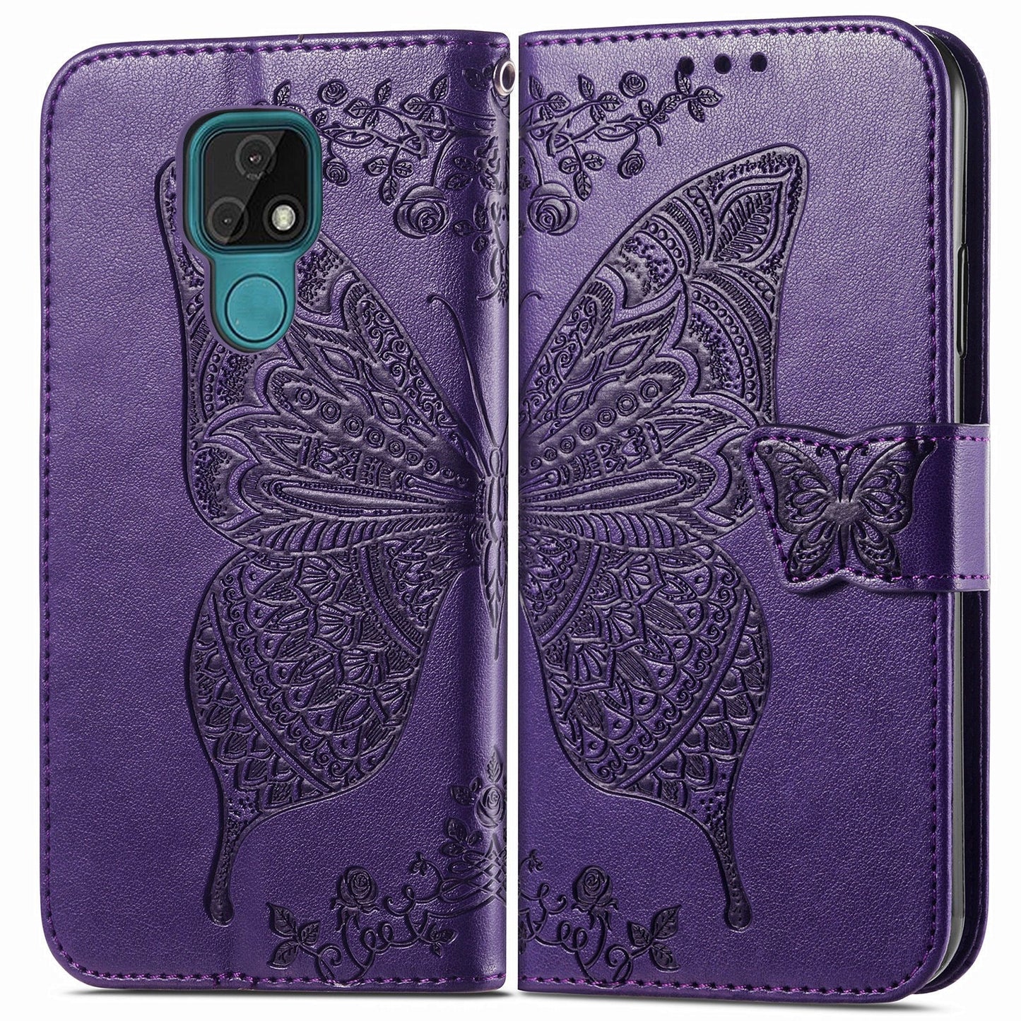 Luxury Embossed Butterfly Leather Wallet Flip Case for MOTO E7