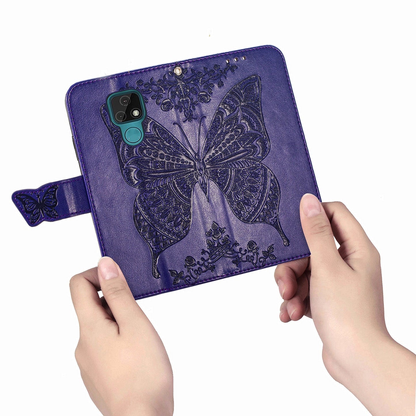 Luxury Embossed Butterfly Leather Wallet Flip Case for MOTO E7