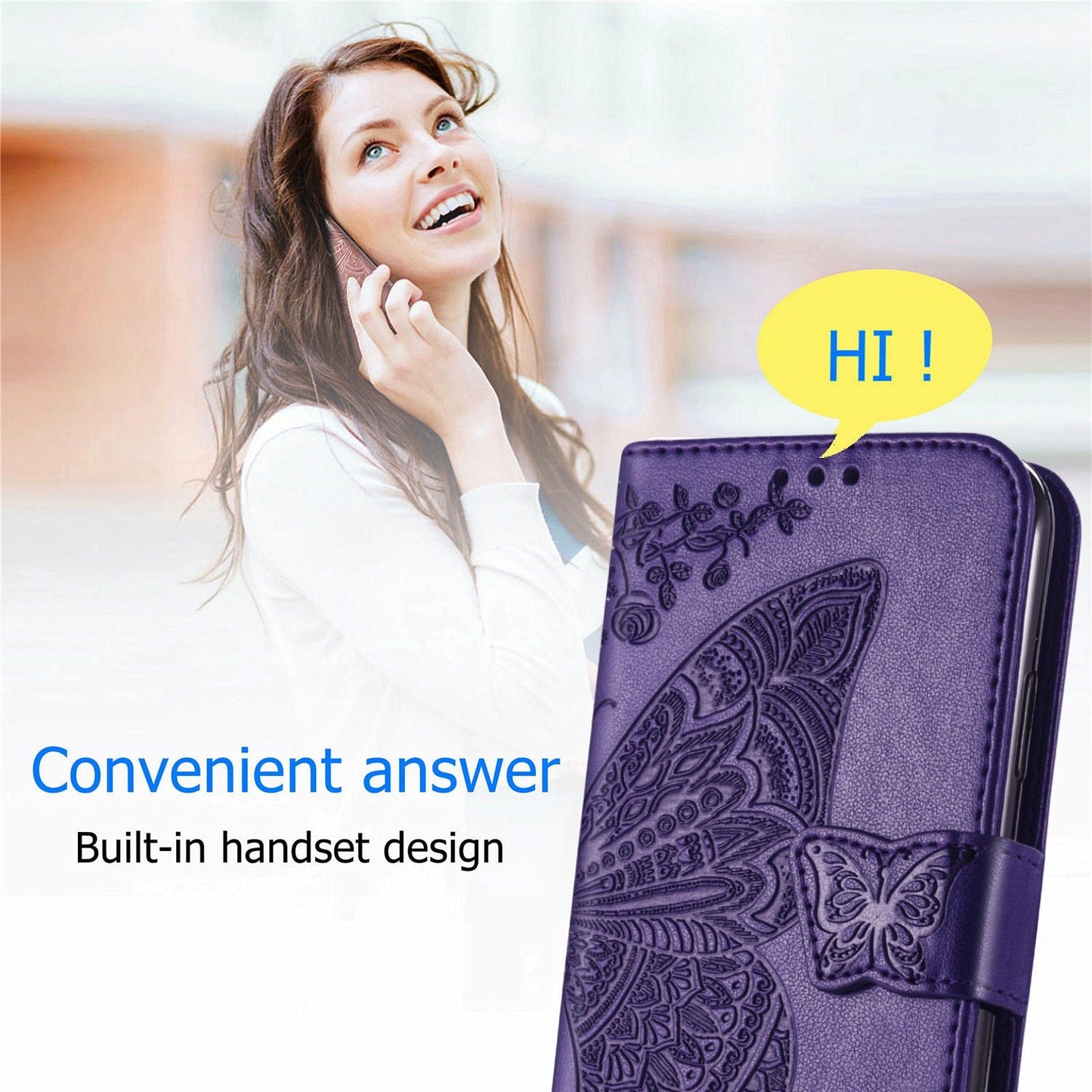 Luxury Embossed Butterfly Leather Wallet Flip Case for MOTO E7