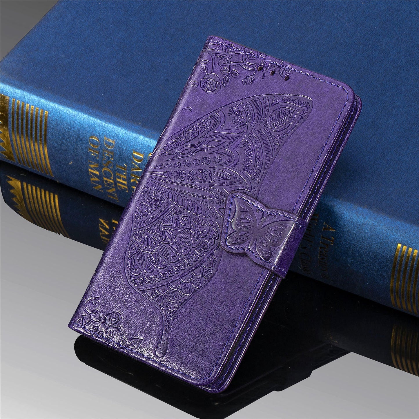 Étui portefeuille en cuir gaufré de luxe avec papillon pour MOTO E6