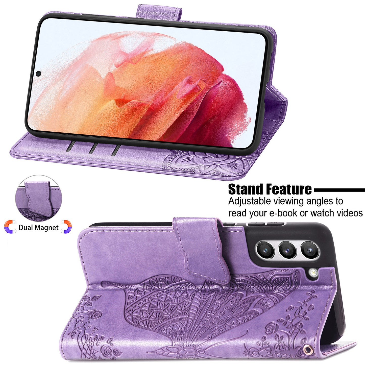 Luxury Embossed Butterfly Leather Wallet Flip Case For Samsung Galaxy S21FE