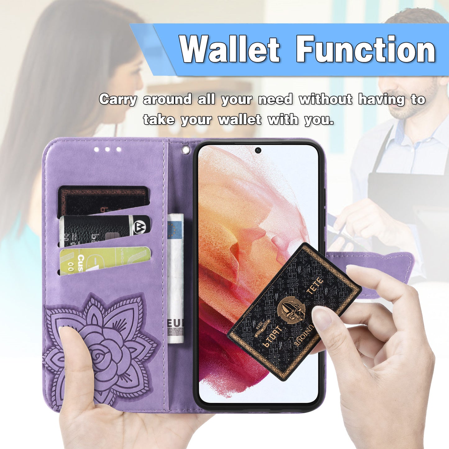 Luxury Embossed Butterfly Leather Wallet Flip Case For Samsung Galaxy S21FE