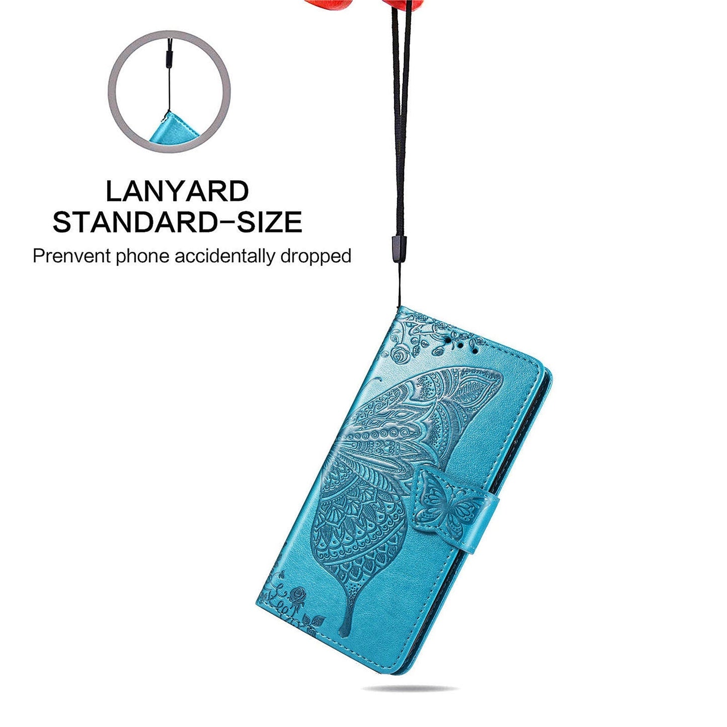 Étui portefeuille rabattable en cuir papillon 3D amélioré avec lanière pour Samsung