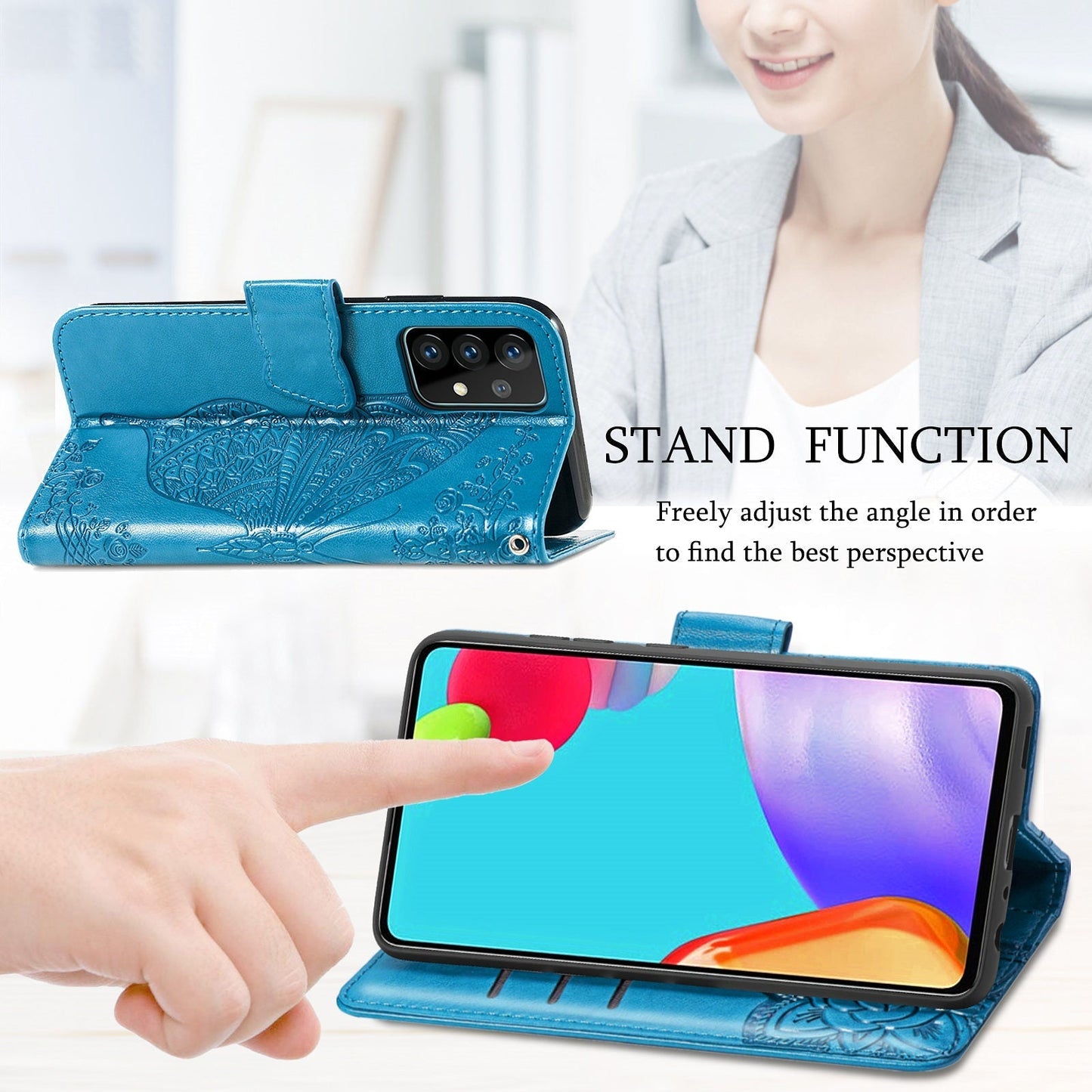 Étui portefeuille rabattable en cuir papillon 3D amélioré avec lanière pour Samsung